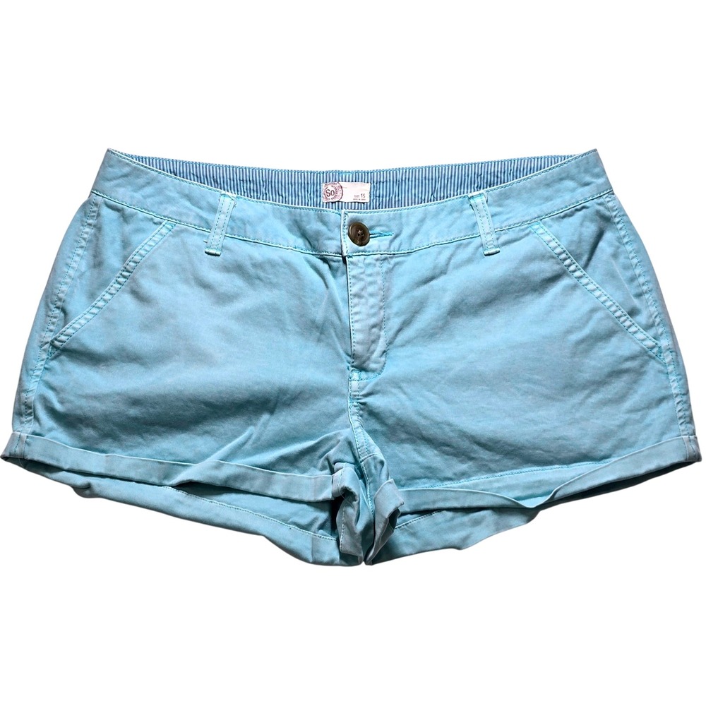 SO Heritage Juniors Size 15 Shorts Aqua Blue Cotton Stretch Cuffed Chino